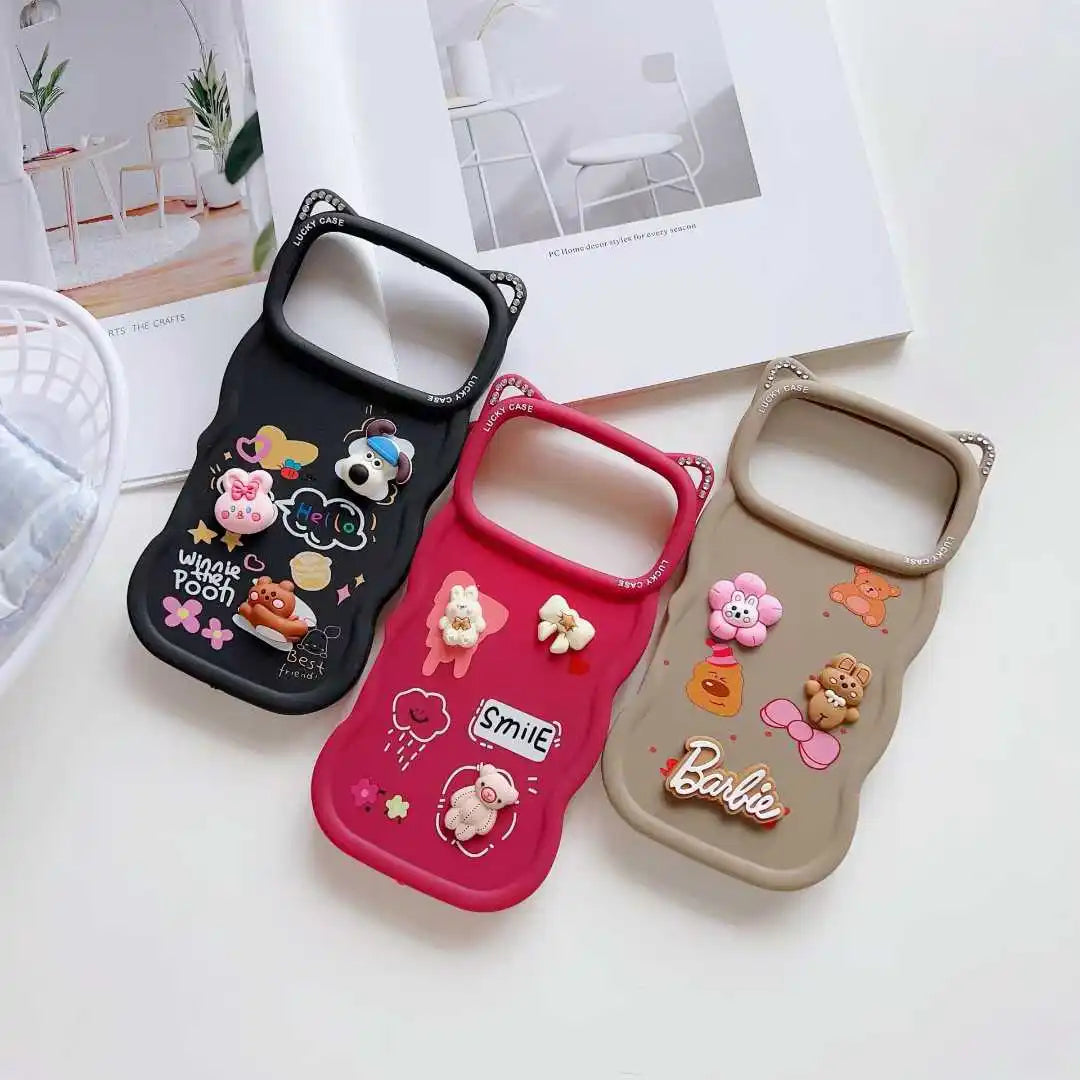 Cute 3D Mobile Phone Case for IPhone 16 15 17 Plus 12 Max Cartoon Pattern Rubber Shockproof Back Phone Cover