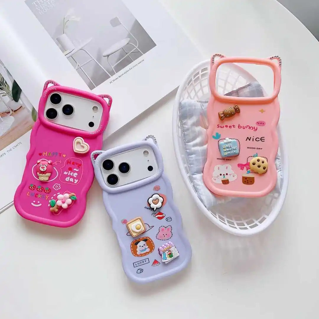 Cute 3D Mobile Phone Case for IPhone 16 15 17 Plus 12 Max Cartoon Pattern Rubber Shockproof Back Phone Cover