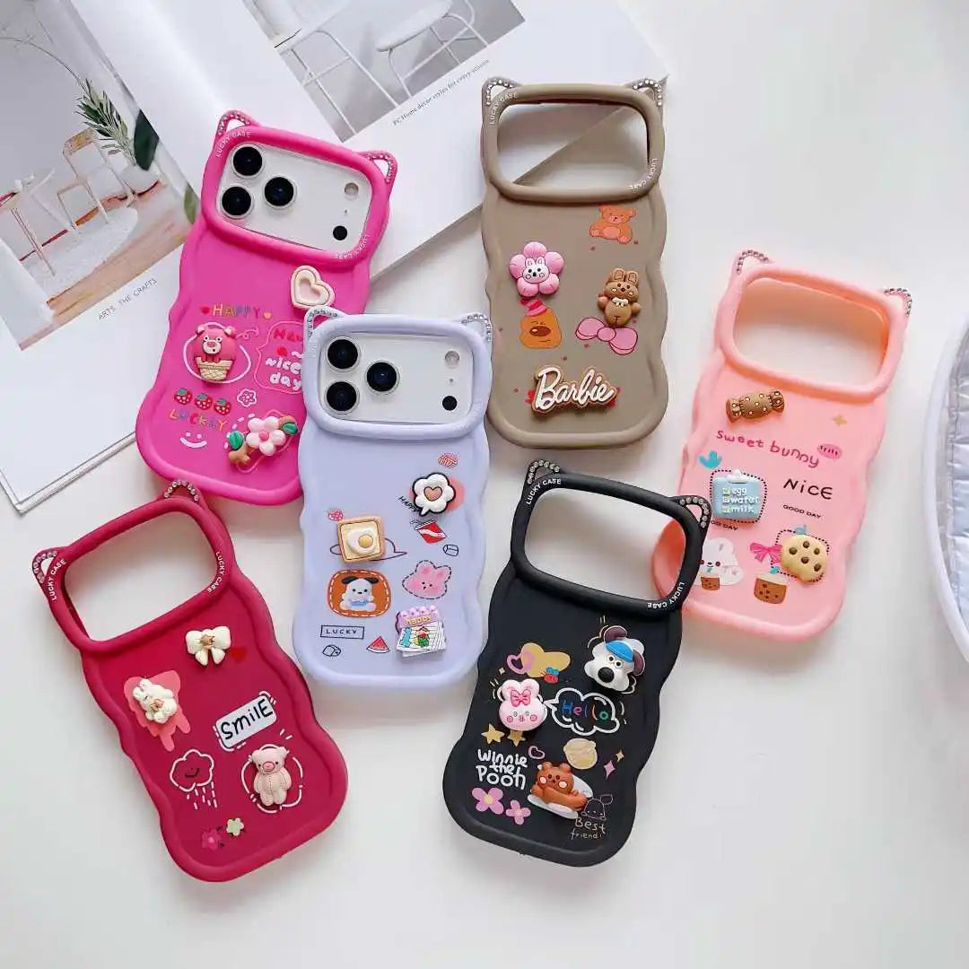 Cute 3D Mobile Phone Case for IPhone 16 15 17 Plus 12 Max Cartoon Pattern Rubber Shockproof Back Phone Cover