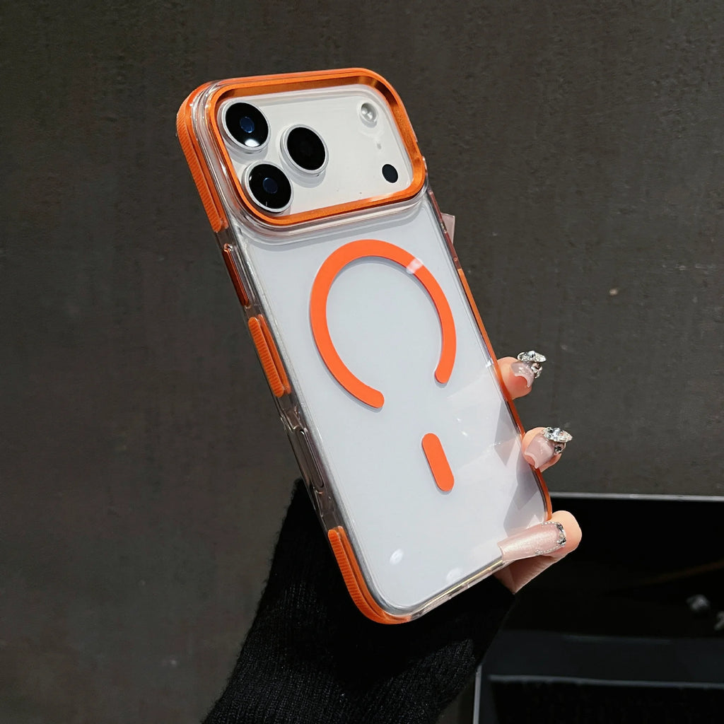 Shockproof Magnetic Wireless Charging Phone Case for iPhone 17 16 15 Pro Max Acrylic Anti-Drop Cover