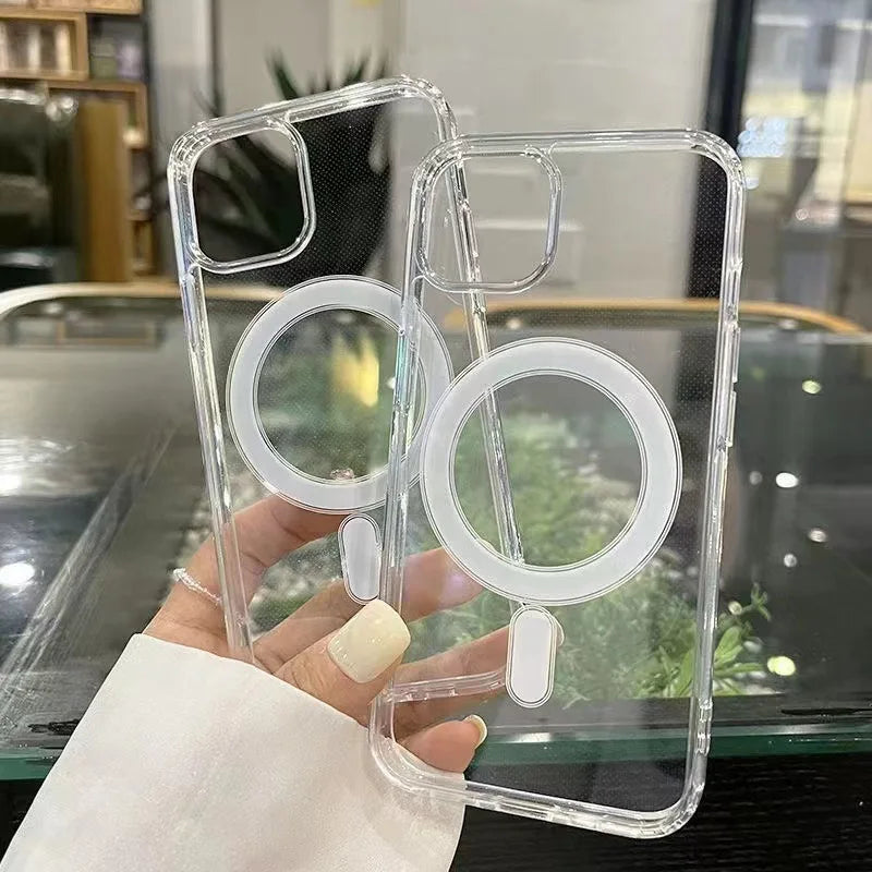 Magnetic Transparent TPU Phone Case Clear Waterproof Design Protective Cover Compatible iPhone 15 Pro Max 16 Pro 13 Pro 12 11