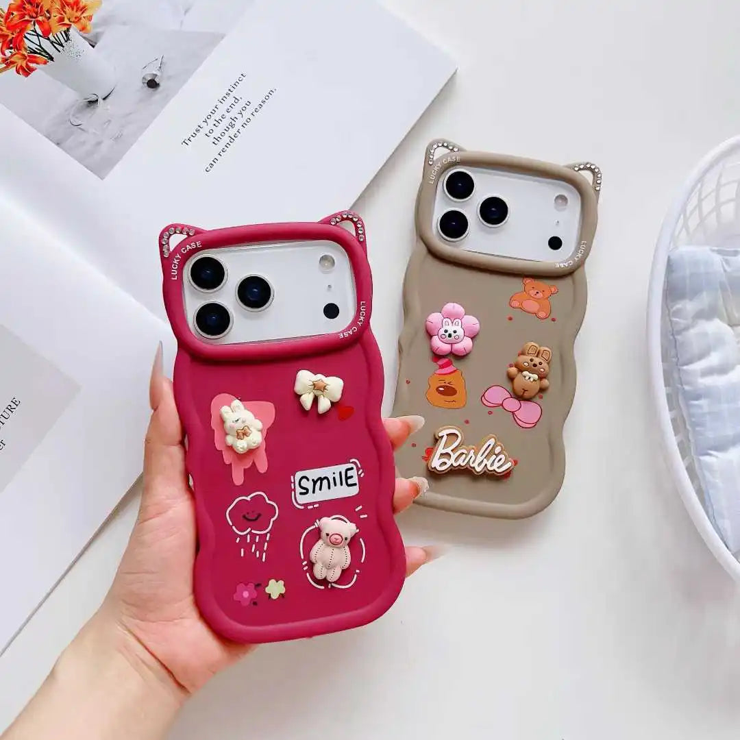 Cute 3D Mobile Phone Case for IPhone 16 15 17 Plus 12 Max Cartoon Pattern Rubber Shockproof Back Phone Cover