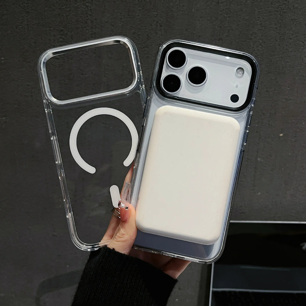 Shockproof Magnetic Wireless Charging Phone Case for iPhone 17 16 15 Pro Max Acrylic Anti-Drop Cover