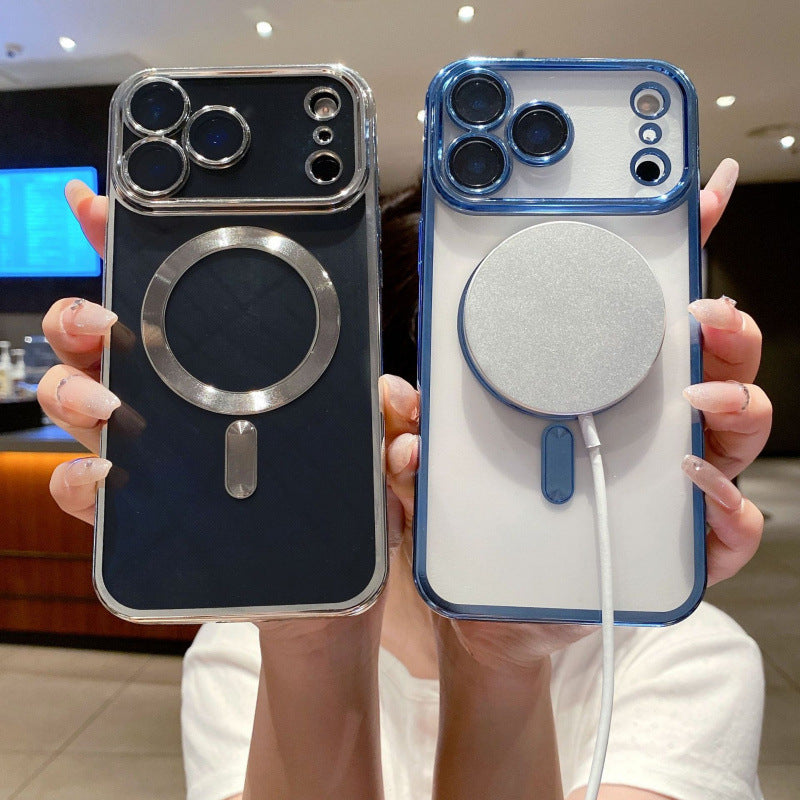 Mag Safe Electroplated Phone Case, Shockproof Magnetic Cover Compatible with iPhone 14 15 16 17 Air Pro Max